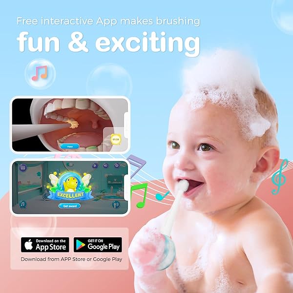 ARPHA RECHARGEABLE ELECTRIC TOOTHBRUSH FOR KIDS, AGES 1-8 CHILDREN MUSICAL TOOTHBRUSH, FUN APP FOR DENTAL EDUCATION, EASY CLEANING, 3 REPLACEMENT HEADS, IPX7 WATERPROOF, 2-MIN TIMER, BLUE