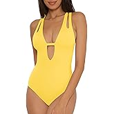 BECCA Color Prism - Women's One Piece Swimsuit, Cut-Out, Adjustable, Bathing Suits for Women, Banana, Large