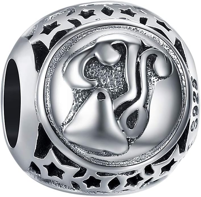 12 Constellations Bead Charms, 925 Sterling Silver Twelve Horoscope Jewelry Zodiac Sign Bead for Bracelet/Necklace