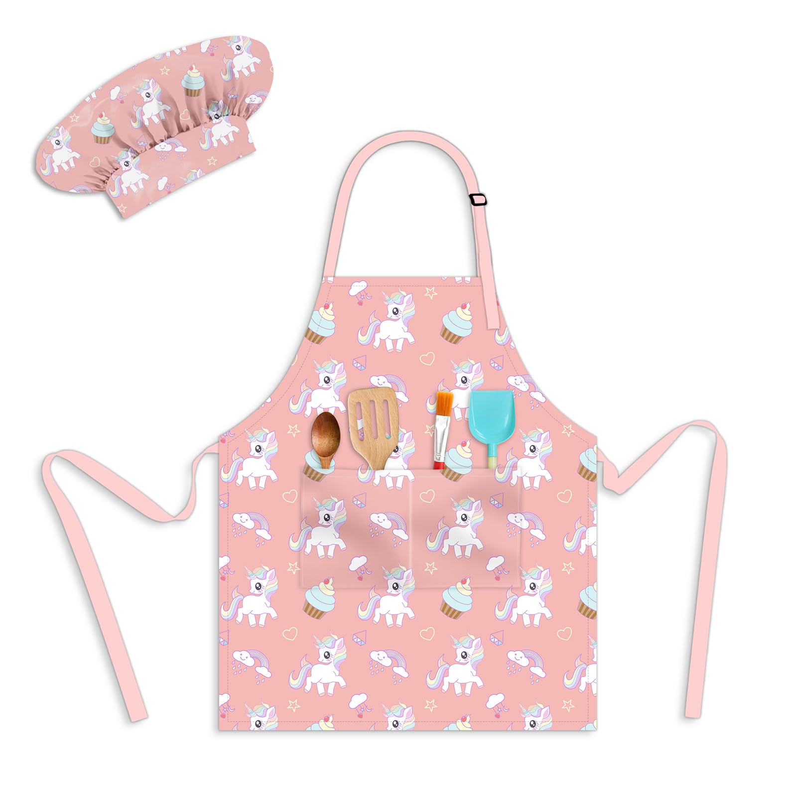 DEABOLAR Kids Aprons for Girls Toddler Aprons with Pockets for Kids Cooking Baking Painting Crafting Art Gardening Adjustable