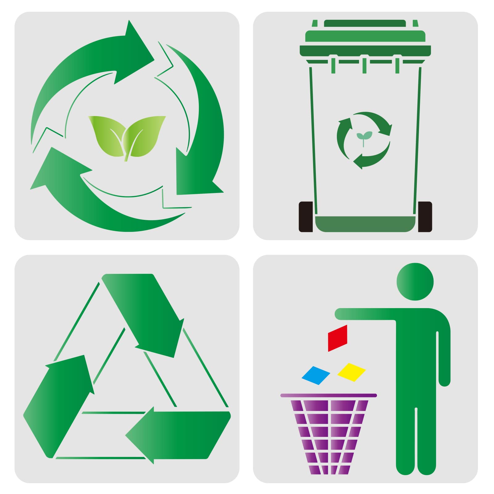 FINGERINSPIRE 4pcs Recycle Logo Stencil 30x30cm Trash Can Signs Drawing Stencils Environment Theme Stencils for Painting on Garbage Containers