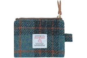 TAILORMAP Harris Tweed Mini Coin Purse Handmade Lipstick Bag Vintage British Portable Credit Card ID Wallet with YKK Zipper for Women men (Navy Blue)