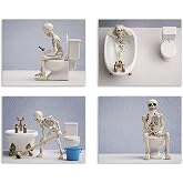 Funny Skeleton Bathroom Wall Art Prints Set of 4 Humorous Skull Toilet Decor Poster-Gothic Comedy Restroom Signs for Guest Bathroom Powder Room Man Cave-Dark Humor Home Decor Gift (11x14, Unframed)