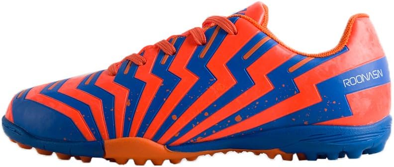 ROONASN Kids' Outdoor/Indoor Soccer Shoes Football Training Cleat Shoes (2 D(M) US, Orange/Blue)