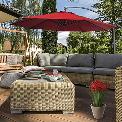 Amazon Com Abba Patio 10 Feet Offset Cantilever Umbrella Outdoor Hanging Patio Umbrella Red Garden Outdoor