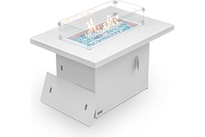 BULEXYARD 43" Aluminum Outdoor Propane Fire Pit Table, 60,000 BTU Rectangular Firepit Coffee Table with Wind Guard & Glass Stone, Large CSA Safety Approved Fireplace for Backyard Deck Garden, White