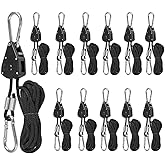 6 Pairs 1/8" Heavy Duty Ratchet Hangers, Adjustable Rope Hangers, Grow Light Rope Hangers for Grow Plant Fan Filter Light Room Equipment, 150 LB Capacity per Pair