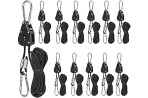APOL 6 Pairs 1/8" Heavy Duty Ratchet Hangers, Adjustable Rope Hangers, Grow Light Rope Hangers for Grow Plant Fan Filter Light Room Equipment, 150 LB Capacity per Pair