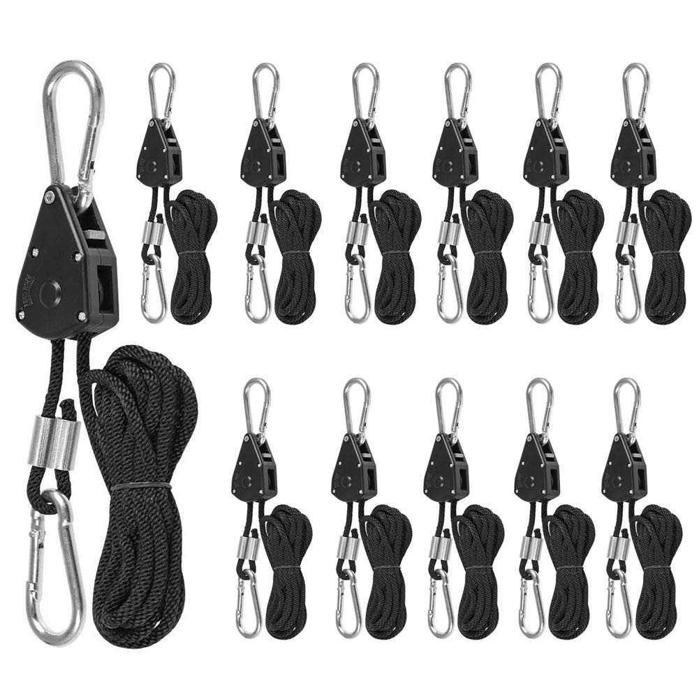 Geluode 6 Pairs 1/8" Heavy Duty Ratchet Hangers, Adjustable Rope Hangers for Grow Plant Fan Filter Light Room Equipment, 150 LB Capacity per Pair