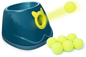 LAKAYA Automatic Ball Launcher for Dogs, 4 Launch Distance Modes, 2-inch Small Balls Included, Suitable for Small to Medium Sized Dogs (Blue with Tennis Balls)