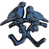 Comfy Hour 5.4" Heavy Duty Cast Iron Bird Wall Hook, Decorative Double Bird Key Holder for Wall, Rustic Animal Coat Rack for Entryway, Bathroom & Mudroom, Vintage Home Decor, Black, 1 pc