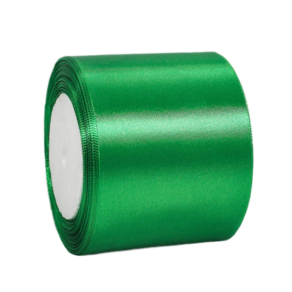 Wide Green Satin Ribbons for Gift Wrapping, 22m x 75mm - Thick Ribbons for Crafting, Weddings, Parties & Cake Decorations