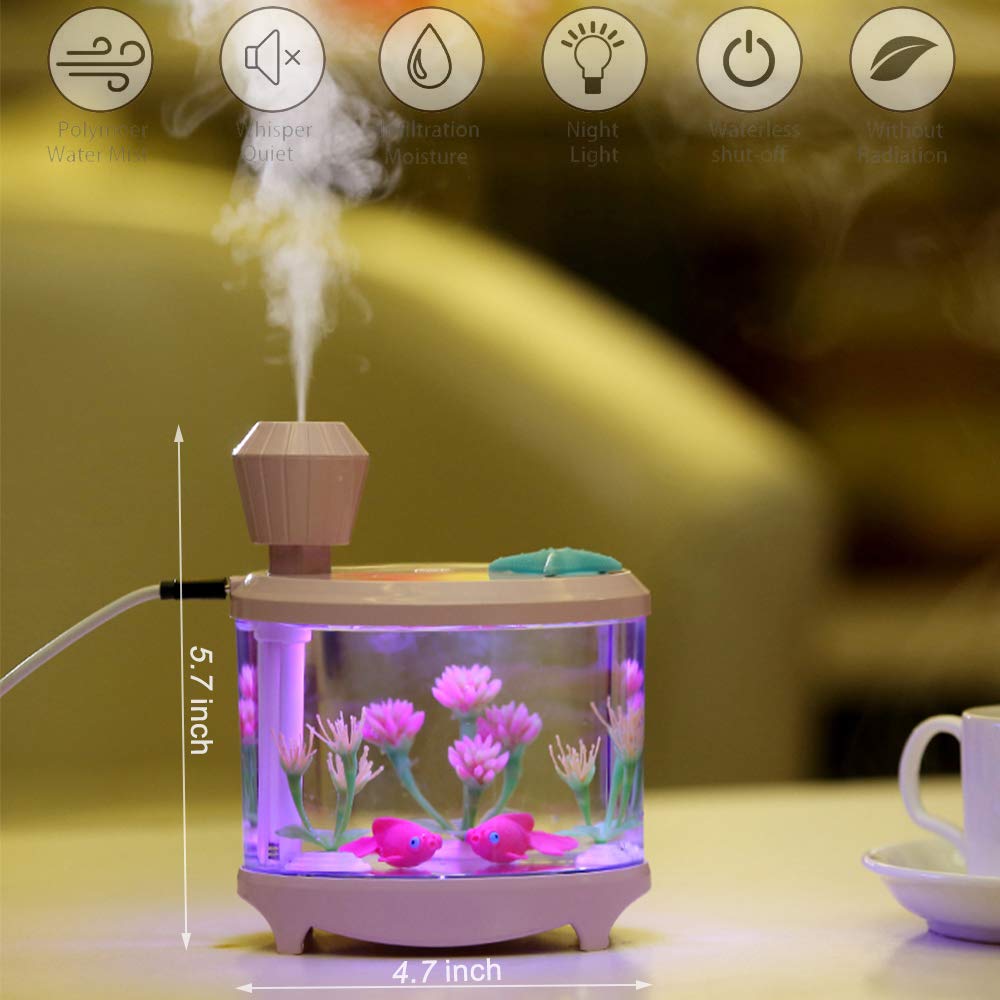 Portable Mini Humidifier, 460ml Cool Mist Small Humidifier, USB Quiet Operation Desktop Humidifiers for Baby Bedroom Travel Office Home, 2 Mist Modes (Pink)