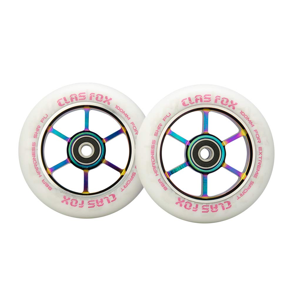 CLAS FOX 110mm One Pair Pro Stunt Scooter Wheels with ABEC-9 Bearings CNC Metal Core (2pcs) (White rainbow) — image 1