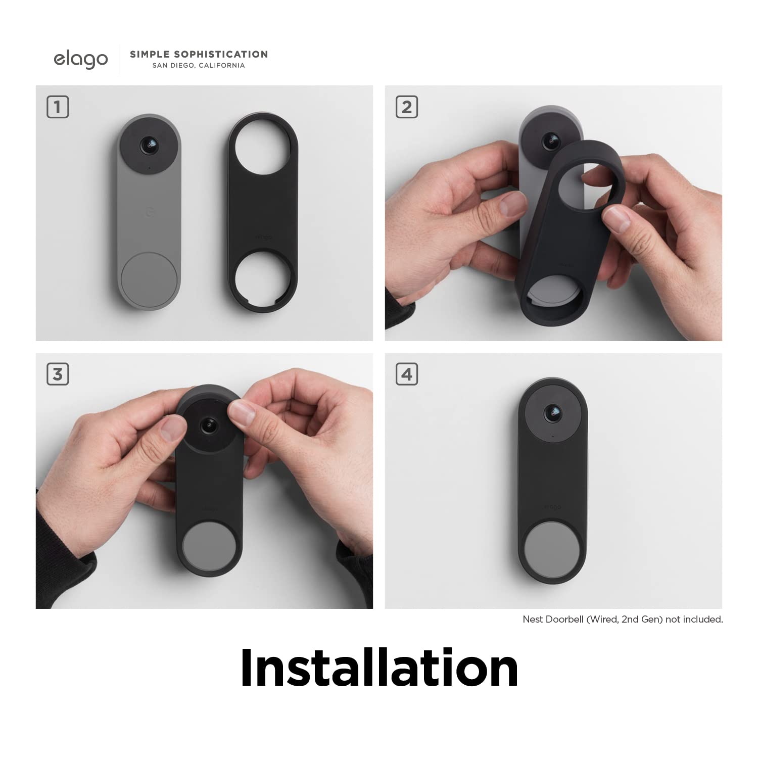elago Silicone Case Compatible with Google Nest Hello Video Doorbell (Wired, 2nd Gen) - Weather and UV Resistant, Perfect Color Match, Clean Finish (Snow)