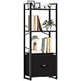 Yoobure Bookshelf, 4 Tier Book Shelf with Drawer, Small Bookcase Narrow Book Case, Industrial Bookshelves Shelf for Bedroom Living Room Office, Book Storage Organizer for CD/Movie Black