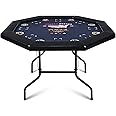 48" Poker Table Foldable, 8 Player Octagon Folding Portable Card Table with Padded Rail, 8 Deep Meatl Cup Holders & Casino-Grade Felt Surface for Texas Holdem, Blackjack, Easy Assembly (Black)