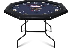 RayChee Poker Table Foldable, 8 Player Octagonal Folding Portable Texas Holdem Table with Water-Resistant Cushioned Rail, 8 Stainless Steel Cup Holders, Casino-Grade Felt Surface (48inch, Black)