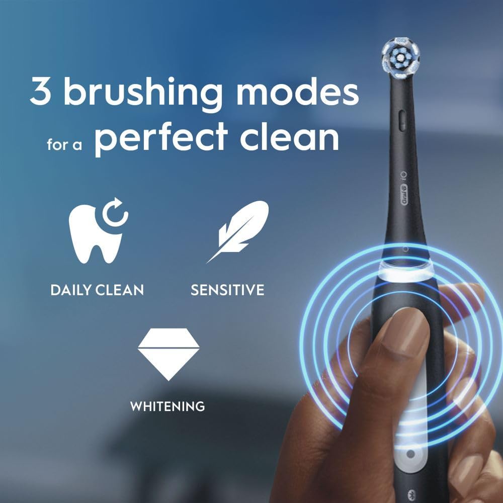 Oral-B iO3 Electric Toothbrush, 2 Toothbrush Heads, Pressure Sensor, Toothbrush for Adults with Travel Case, Gift Ideas for Him/Her, Matt Black, UK 2 pin plug