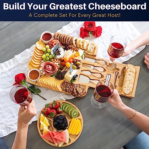 VAREZZA Extra Large Charcuterie Boards Set: Bamboo Cheese Board and Knife  Set Cheese Tray, Round Bamboo Frui