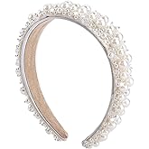Telooco Pearl Headband White Pearl Headband Elegant Pretty Bridal Headpiece Beaded Flower Girl Hair Hoop Hair Styling Accessories for Women Girls Wedding Birthday Party