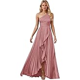 symdem One Shoulder Bridesmaid Dresses for Women 2026 Long Satin High-Low Formal Wedding Guest Evening Dress