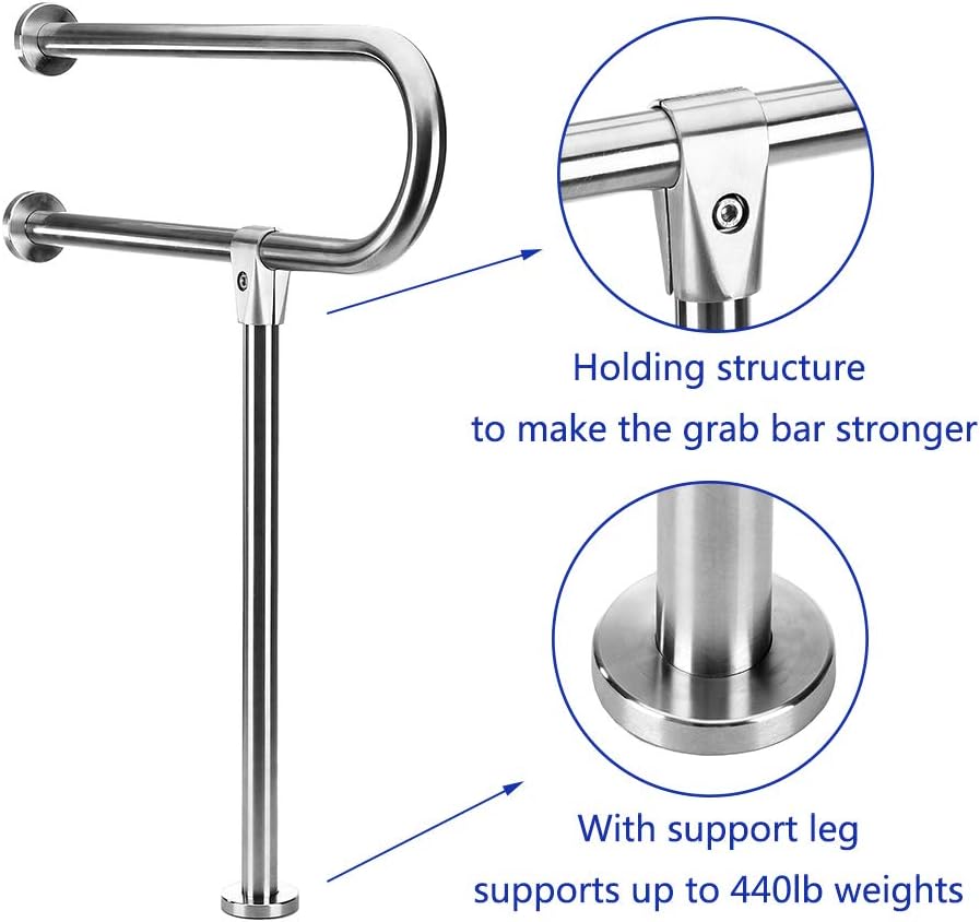 Handicap Grab Bars for Bathroom Toilet Safety Bars Showers Handicap Rails Stainless Steel Grab Bar for Disabled Elderly Bathroom Handrail Wall Mount Floor Support Assist Bar Handicapped Hand Rail: Health & Personal Care