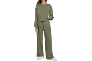 Caracilia Women's 2 Piece Outfits Sweatsuit Fall Crewneck Sweatshirts Wide Leg Pants Lounge Matching Sweat Sets Tracksuit