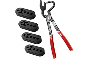 Covzoe Exhaust Hanger Removal Pliers and 4 Pieces 4 Hole Hanger Rubber Kit, Universal Muffler Rubber Bracket Separation Exhaust Pliers Suitable for Most Car Pipe Exhaust Hangers