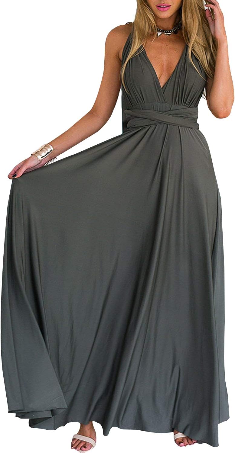PERSUN Women's Convertible Multi Way Wrap Maxi Dress Long Party Grecian Dresses