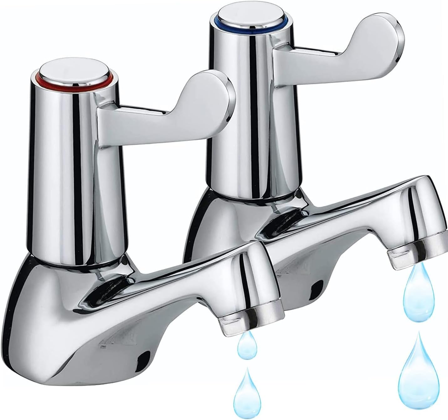 Pair of Bathroom Basin taps, Quarter Turn Basin Taps, Chrome Brass Pillar Hot and Cold Water tap, ¼ Turn Lever Sink taps for Bath Kitchen, Sink Tap Double Tap