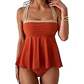 Aidonger Tankini Swimsuit for Women Color Block Tummy Control Two Piece Bathing Suit Slimming Swim Top with Bottom