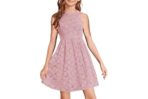 HOSIKA Girls Halter Neck Sleeveless Elegant Floral Lace A-line Flared Swing Party Dress for 6-12 Years Kid