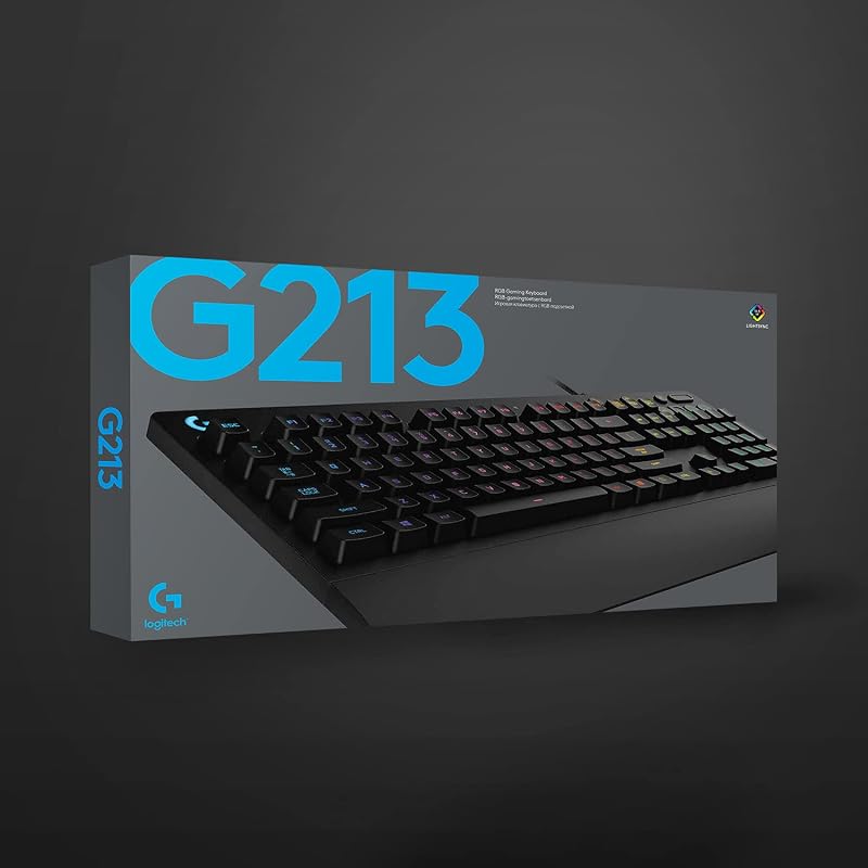Teclado para jogos logitech g213 prodigy com descanso para pulso, rgb lightsync, teclas retroiluminadas e personalizáveis, resistente a respingos, controles multimídia dedicados, layout es qwerty