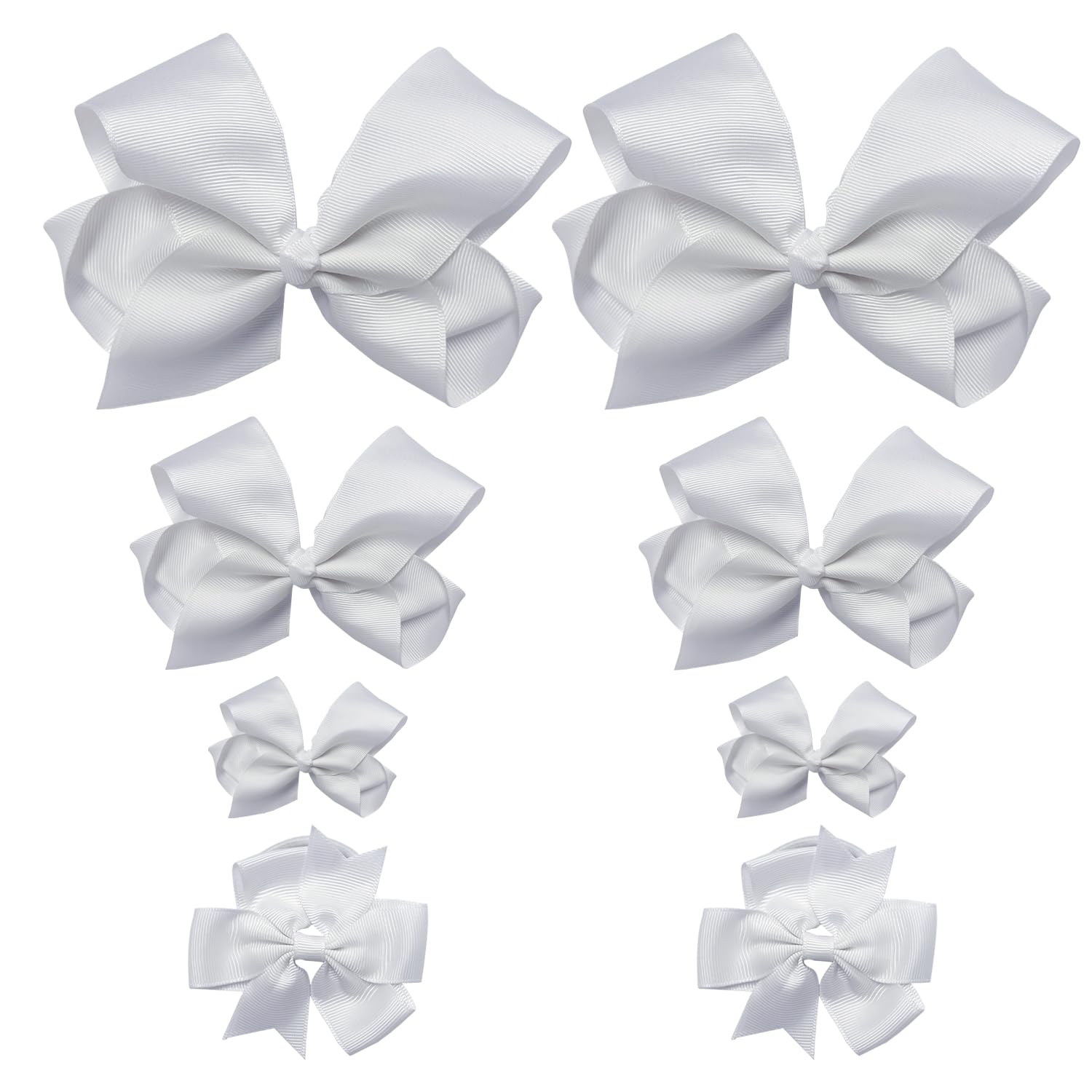 6 Pieces Bow Hair Accessories - Hair Clips and Ties, Satin Fabric Kids Headband (White) for Ladies Girls