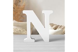 Zaruatu 6 Inch White Wood Letters Unfinished Wood Letters for Wall Decor Decorative Standing Letters White Block Letters for Wall Decoration for Craft Home Party Projects (N)