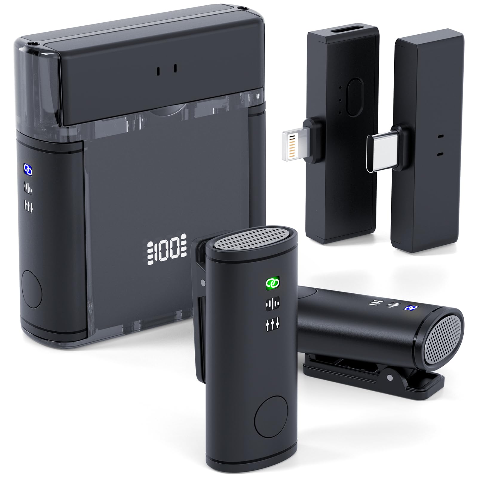 Photo 1 of ***(PARTS ONLY/ NON FUNCTIONAL)***Rythflo Wireless Lavalier Microphone for iPhone/Android/iPad (2 TX + 2 RX + Charging Case), Mini Mic with Noise Reduction, 22H Battery, 131ft Range, Lapel Microphone for Video Recording, Vlog