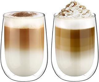 Glastal Doppelwandige Latte Macchiato Glaser Set 2-teiliges 350ml (Volle Kapazität) Thermoglas Kaffeeglas Trinkgläser