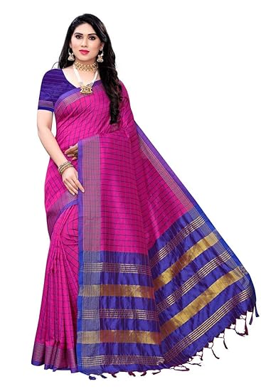 cotton with blouse piece Saree (KING PINK_1 Free)
