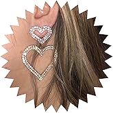 Yheakne Boho Crystal Heart Drop Earrings Gold Heart Dangle Earrings Vintage Cz Double Heart Earrings Large Rhinestone Heart Love Earrings Jewelry for Women
