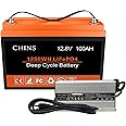 CHINS LiFePO4 Battery 12V 100AH Lithium Battery, Includes 12V 10A Lithium Battery Charger, Perfect for Golf Cart, Trolling Motor, Marine, Includes Low-Temperature Cut-Off Function