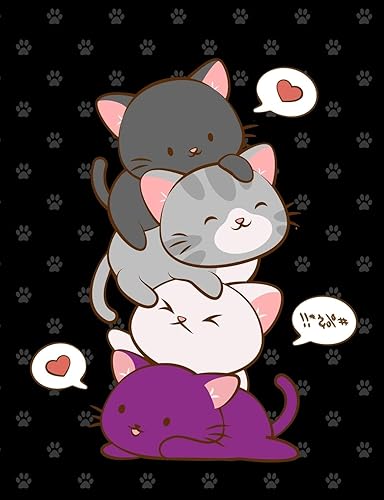 Download Kawaii Cat Notebook: Cute Asexual Pride Flag Kitty Pile Journal, 7.44 x 9.69 inches, 120 Page College Ruled Lined PDF