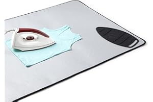 Encasa XO Ironing Mat/Pad - Metallic Silver (Large 48"x28") with 5mm Foam Padding & Silicone Iron Rest for Steam Pressing on Tabletop or Bed - Heat Reflective, Portable, Quilting