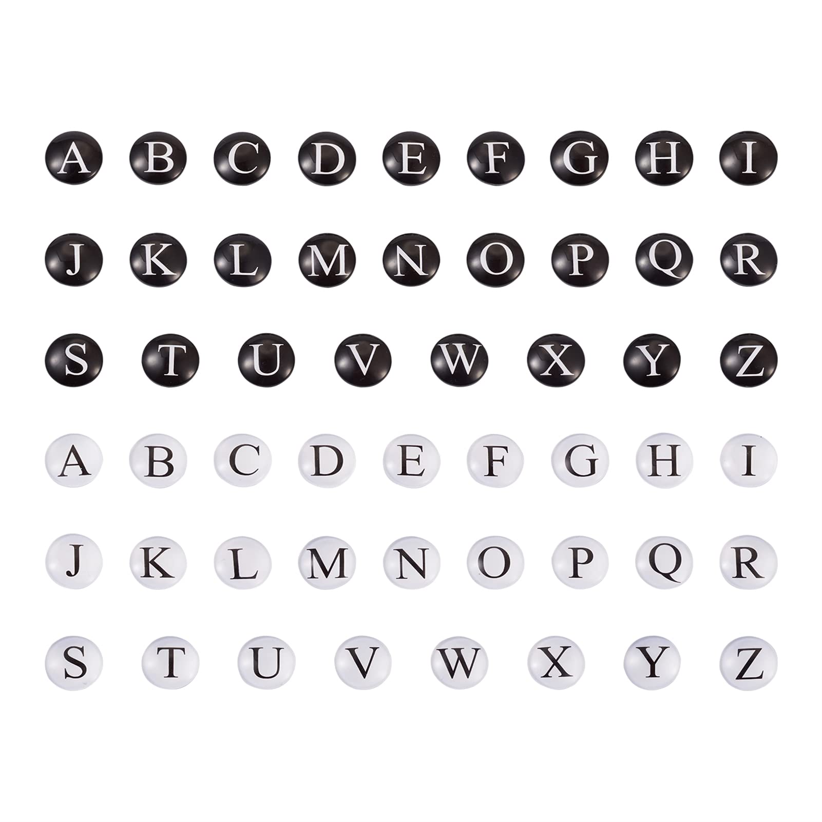 Craftdady 104Pcs 26 Letter Glass Cabochon 20mm Black White Flat Round Capital Initial A-Z Alphabet Tiles Printed for Jewellery Making Keychain Crafts