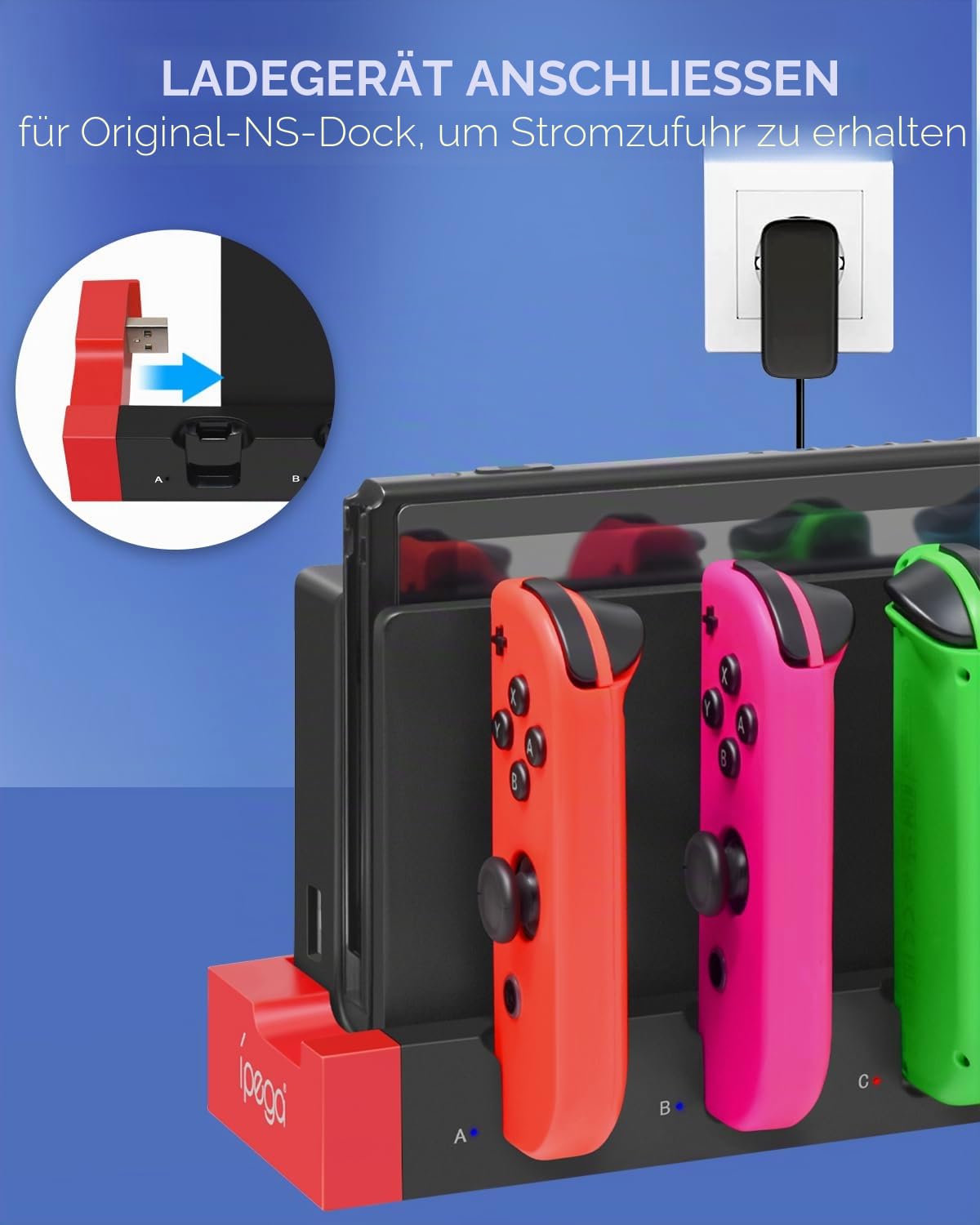 FYOUNG Controller Ladestation für Joy Con kompatibel mit Nintendo Switch & Switch OLED, Switch Ladestation Zubehör für JoyCons mit LED-Anzeige - Schwarz 3