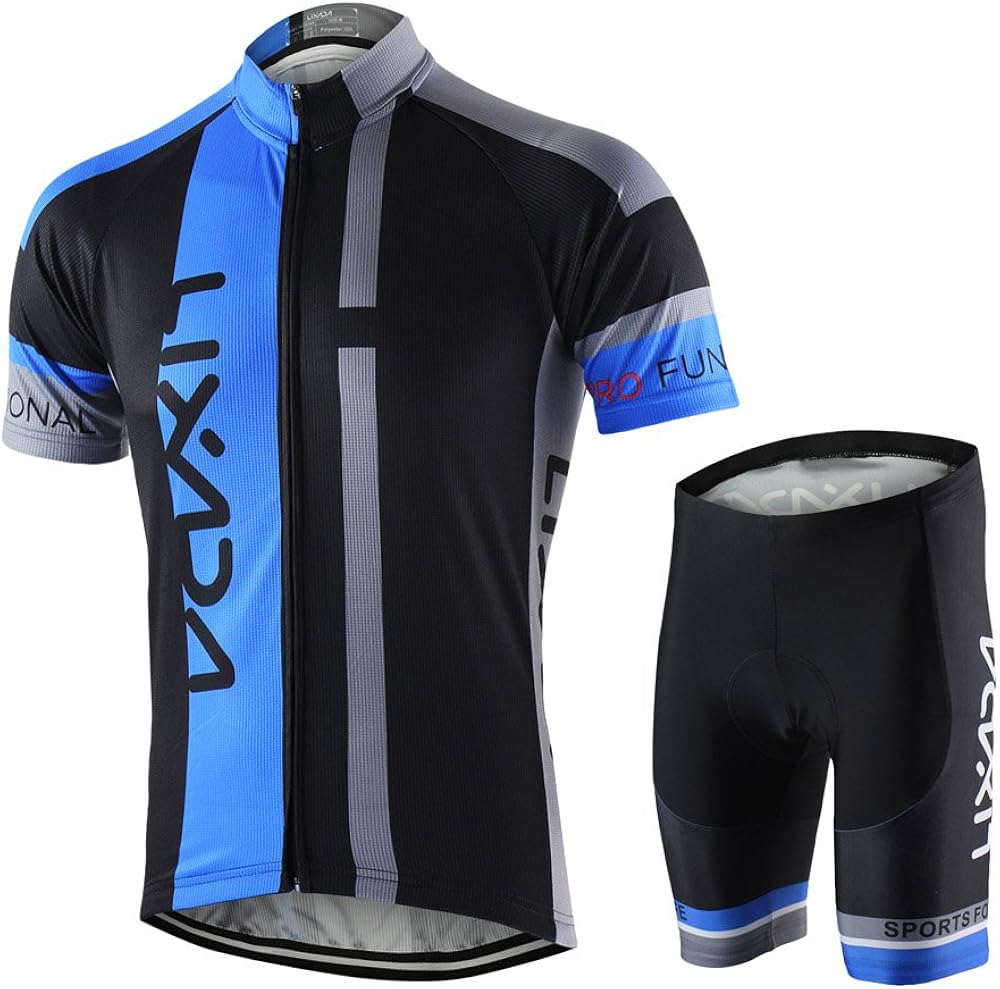 Lixada Men's Cycling Jersey Set Breathable Quick-Dry MTB Road Bike Cycling Clothing Set Short Sleeve Biking Shirt with 3D Gel Padded Shorts: Clothing