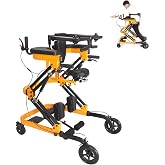 Rehabilitation Walker with Stand-Up Support, Height Adjustable 23-51 in Hemi Walker, 330 lbs Capacity, 4-Wheel Mobility Aid for Adults (Yellow)