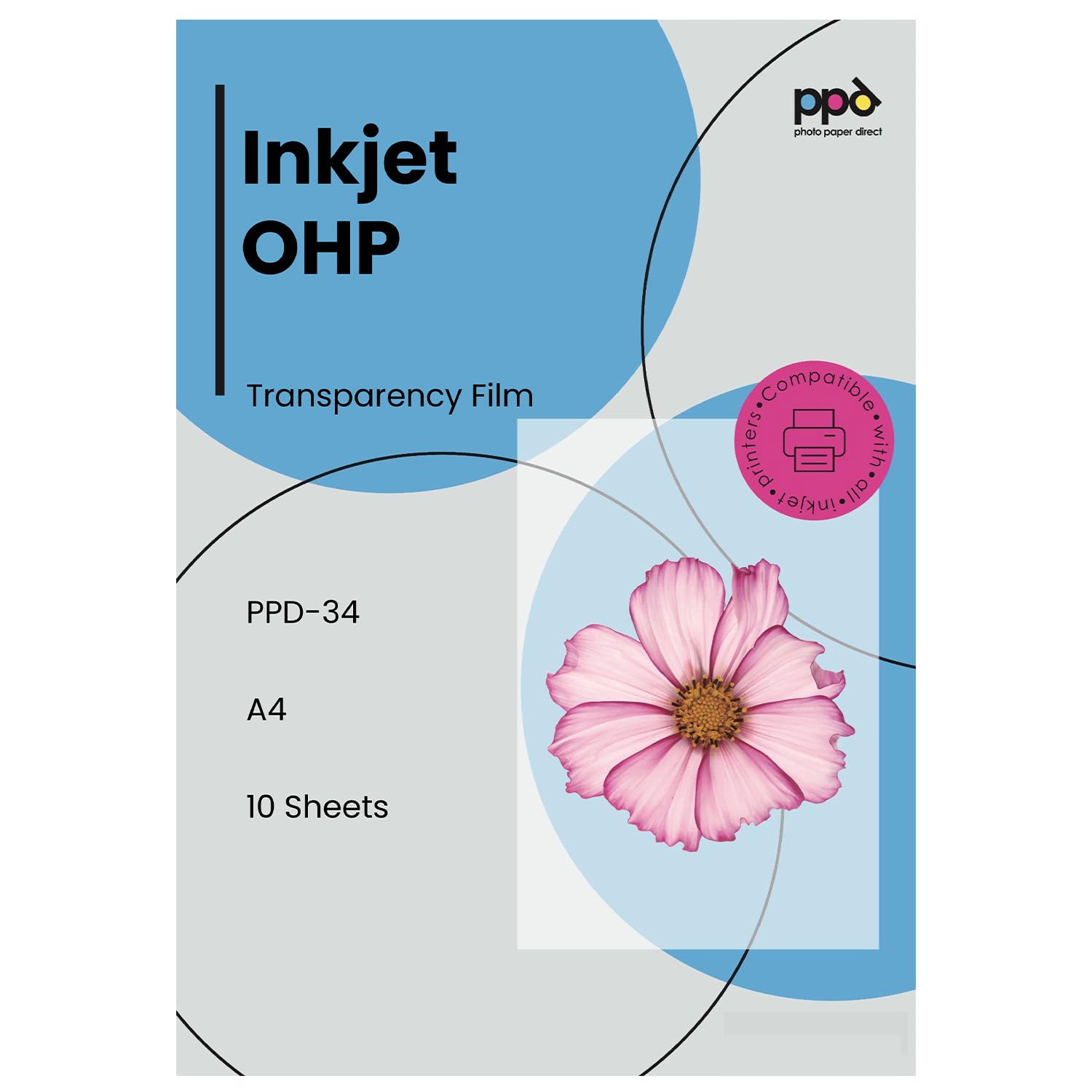 PPD 10 Sheets A4 Inkjet Premium OHP Acetate Transparency Film - Overhead Projector Film PPD-34-10