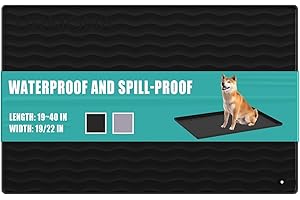 URMONA 28" x 22" Silicone Pet Feeding Mat, Dog Cat Food and Water Mat, Waterproof Raised Edge Cat Litter Box Tray, Rubber Pets Accessories, Puppy Kitty Essentials（Black）