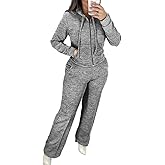 CHICME Womens 2 Piece Outfits Sweatsuit Zip Up Hoodie and Wide Leg Sweatpants Tracksuit Travel Workout Lounge Sets